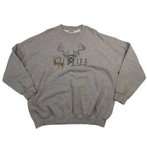 VTG B-Wear Sweatshirt Gray Classic Wildlife White-tailed Deer Graphic XXL Mens